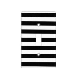 Trendy Black and White Wide Horizontal Stripes Light Switch Cover