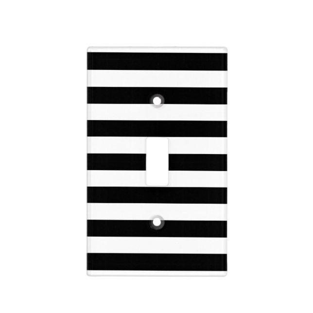 Trendy Black and White Wide Horizontal Stripes Light Switch Cover (Front)