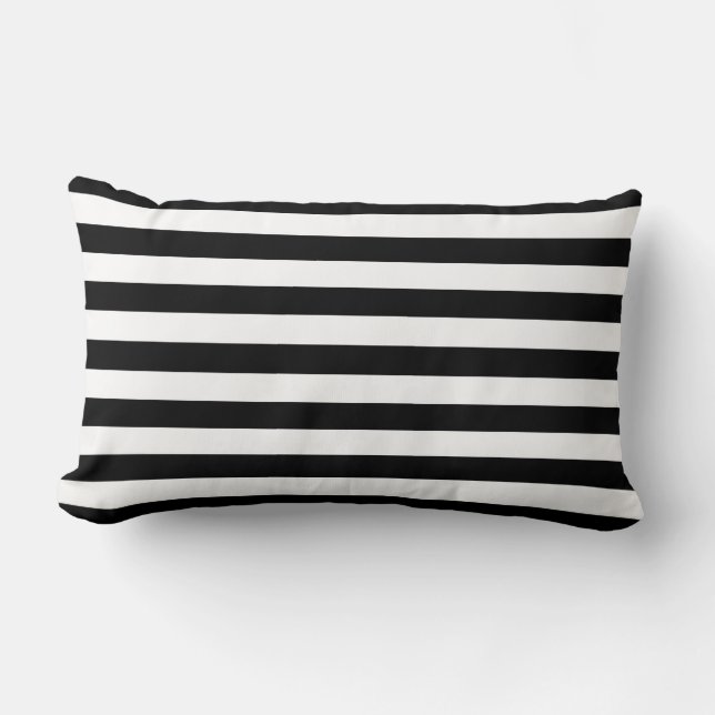 Trendy Black and White Wide Horizontal Stripes Lumbar Pillow (Front)