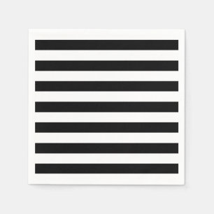 Trendy Black and White Wide Horizontal Stripes Paper Napkins