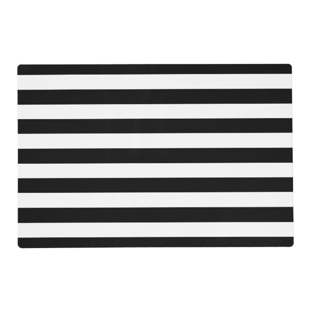 Trendy Black and White Wide Horizontal Stripes Placemat (Front)