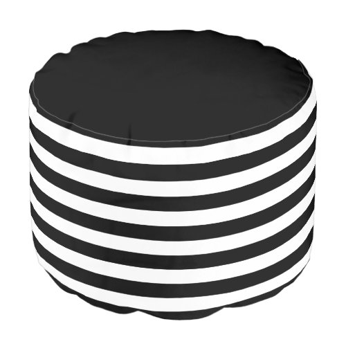 Trendy Black and White Wide Horizontal Stripes Pouf