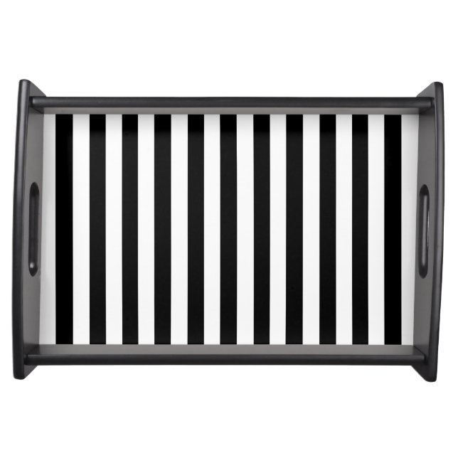 Trendy Black and White Wide Horizontal Stripes Serving Tray (Front)
