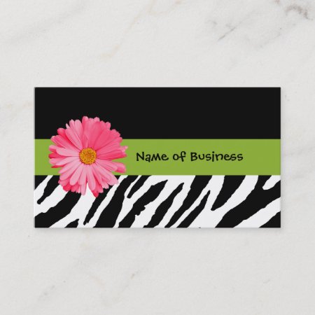 Trendy Black And White Zebra Print Pink Daisy Business Card