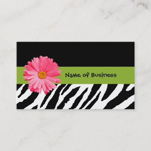 Trendy Black And White Zebra Print Pink Daisy Business Card Template