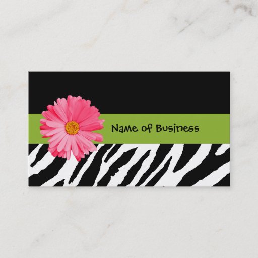 Customizable Trendy Black And White Zebra Print Pink Daisy Business Card Template