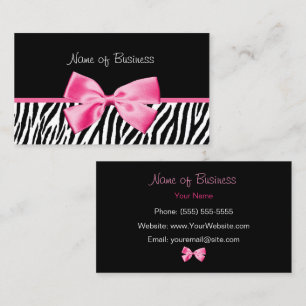 Trendy Black And White Zebra Print Pink Ribbon Business Card