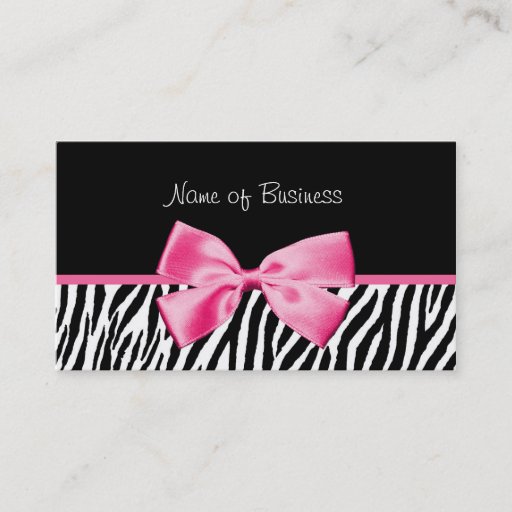 Customizable Trendy Black And White Zebra Print Pink Ribbon Business Card
