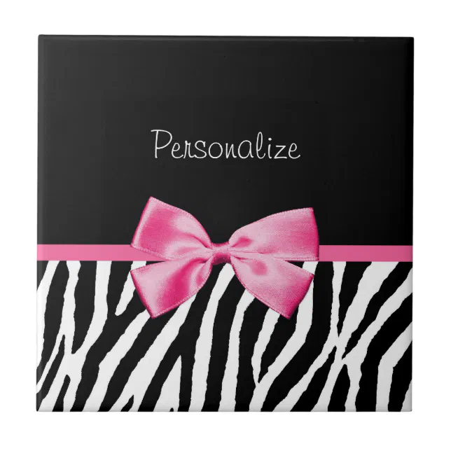 Trendy Black And White Zebra Print Pink Ribbon Ceramic Tile | Zazzle