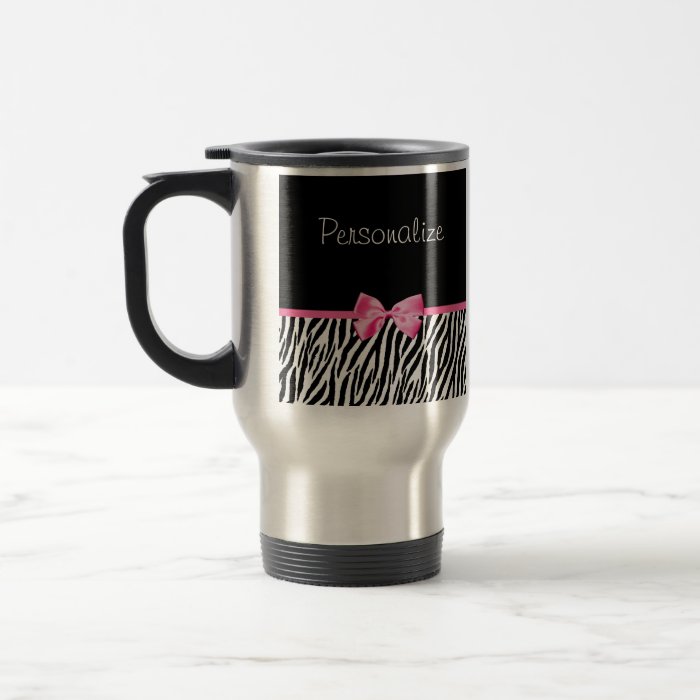 Trendy Black And White Zebra Print Pink Ribbon Coffee Mugs