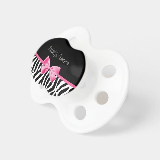 Trendy Black And White Zebra Print Pink Ribbon Pacifier (Front Right)