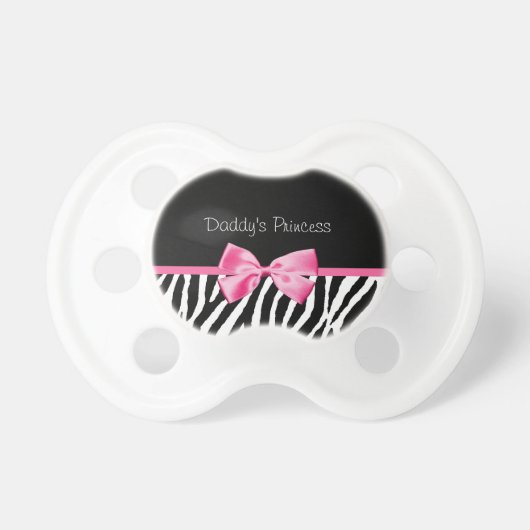 Trendy Black And White Zebra Print Pink Ribbon Pacifier (Front)