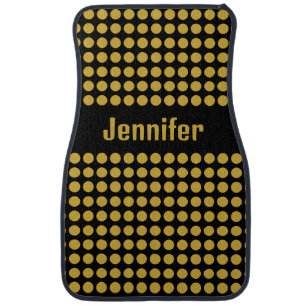 Trendy Black Background Gold Dot Personalized Name Car Floor Mat
