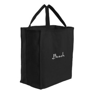 Trendy Black Beach Text Mark Casual Embroidered Tote Bag