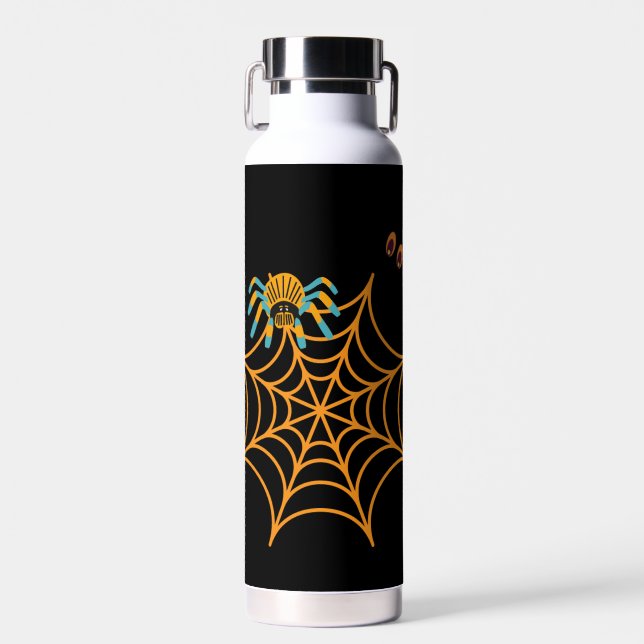 trendy black beautiful Spider Web  water bottle (Front)