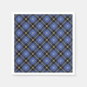 Trendy Black Blue Plaid Pattern Napkins