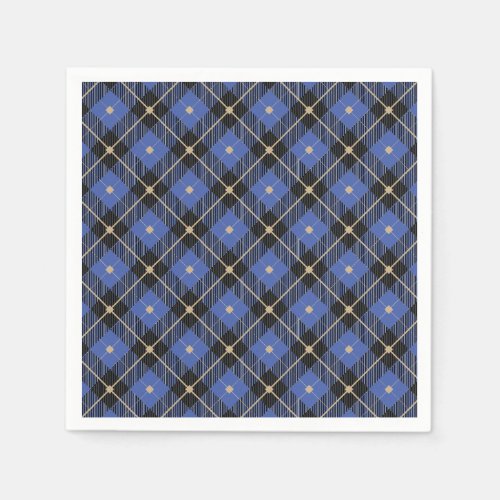 Trendy Black Blue Plaid Pattern Napkins