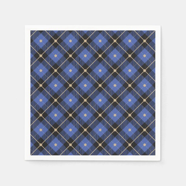 Trendy Black Blue Plaid Pattern Napkins (Front)