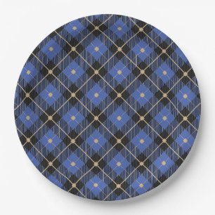 Trendy Black Blue Plaid Pattern Paper Plates