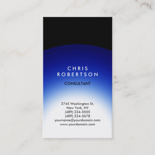 Trendy Black Blue White Light Business Card (Front)