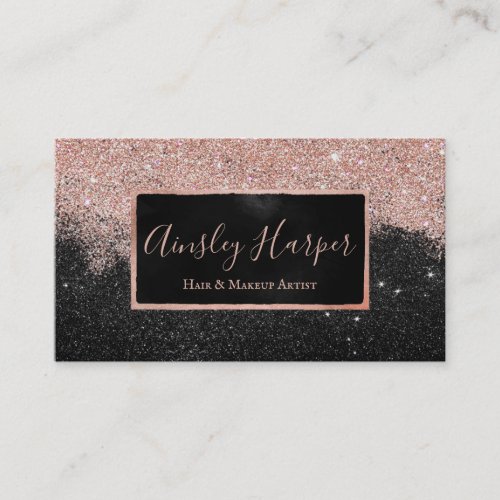Trendy Black Blush Pink Glitter Professional Business Card