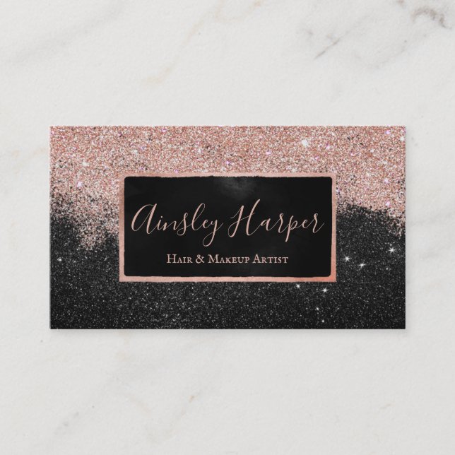 Trendy Black Blush Pink Glitter Professional Business Card (Front)