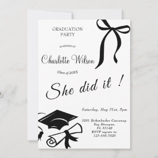 Trendy Black Bow Graduation Party Invitation