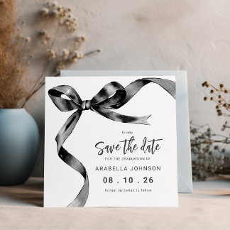 Trendy Black Bow Graduation Save The Date