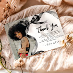 Trendy Black Bow Photo Graduation Thank You Card<br><div class="desc">Thank Your graduation party guests with our chic and trendy graduation thank you cards. Sporting a sophisticated watercolor black ribbon tied into a bow,  and your favorite photo,  these thank you cards eloquently merge style and elegance. Our easy-on-the-fingers personalization feature makes it a joy to invite your loved ones.</div>