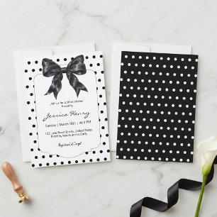 Trendy Black Bow Polka Dots Bridal Shower Invitation