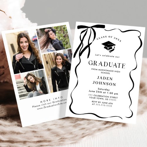 Trendy Black Bow Ribbon 4 PHOTO Graduation Part