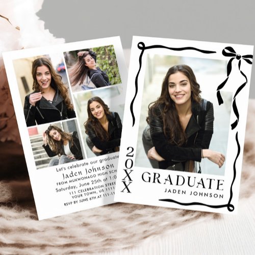 Trendy Black Bow Ribbon 5 PHOTO Graduation Party