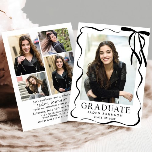 Trendy Black Bow Ribbon 5 PHOTO Graduation Party