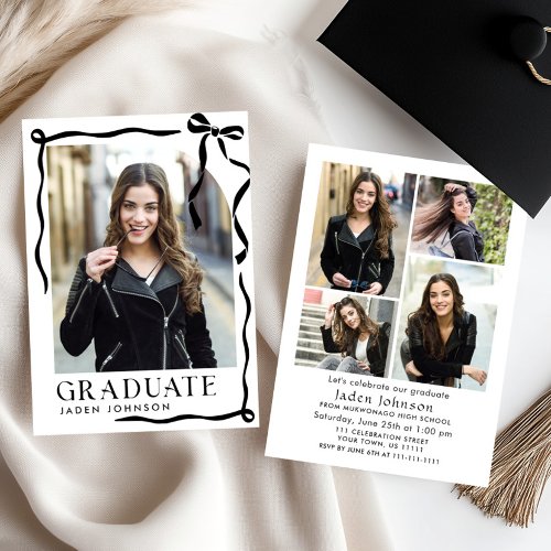 Trendy Black Bow Ribbon 5 PHOTO Graduation Party