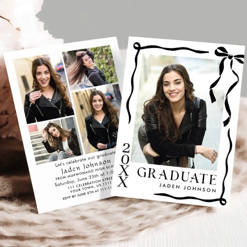 Trendy Black Bow Ribbon 5 PHOTO Graduation Party