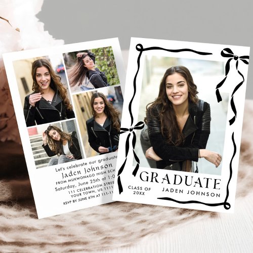 Trendy Black Bow Ribbon 5 PHOTO Graduation Party