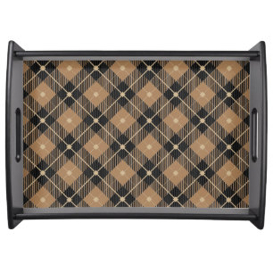Trendy Black Brown Plaid Pattern Serving Tray