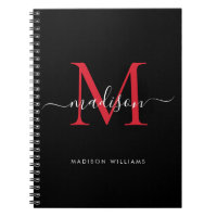 Trendy Black Burgundy Red Monogram Script Name
