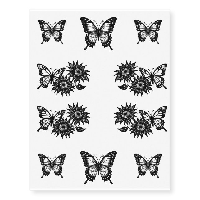 Trendy Black Butterflies Temporary Tattoos (Front)
