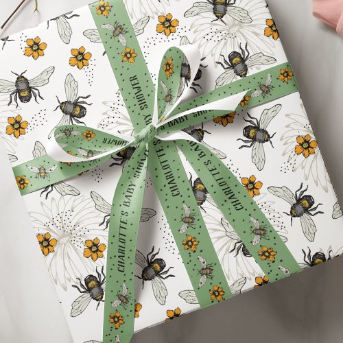 Trendy Black Buzzing Honeybee for Spring  Summer Wrapping Paper