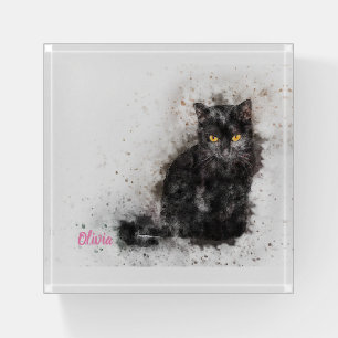 Trendy Black Cat Distressed Photo Paperweight