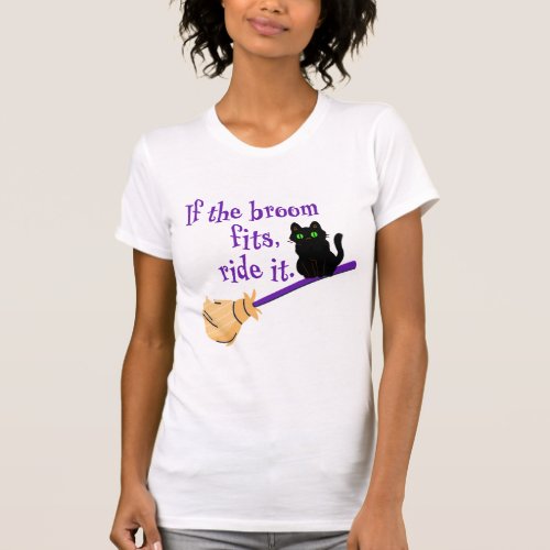Trendy Black cat Halloween ride broom  T_Shirt