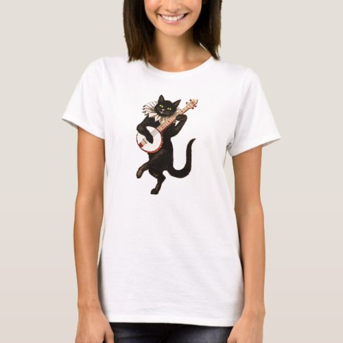 Trendy Black Cat Playing The Banjo T_Shirt