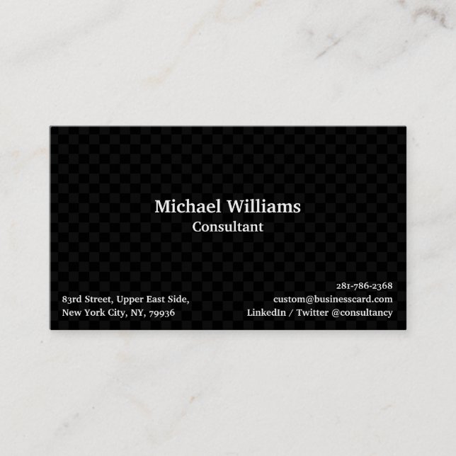 Trendy Black Checkered Geometric Pattern Modern Business Card (Front)