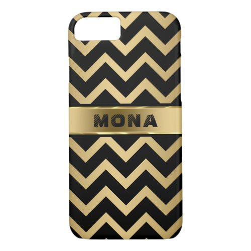 Trendy Black Chevron Gold Background iPhone 87 Case