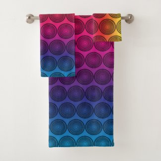 Trendy Black Circles on Rainbow Background Pattern Bath Towel Set