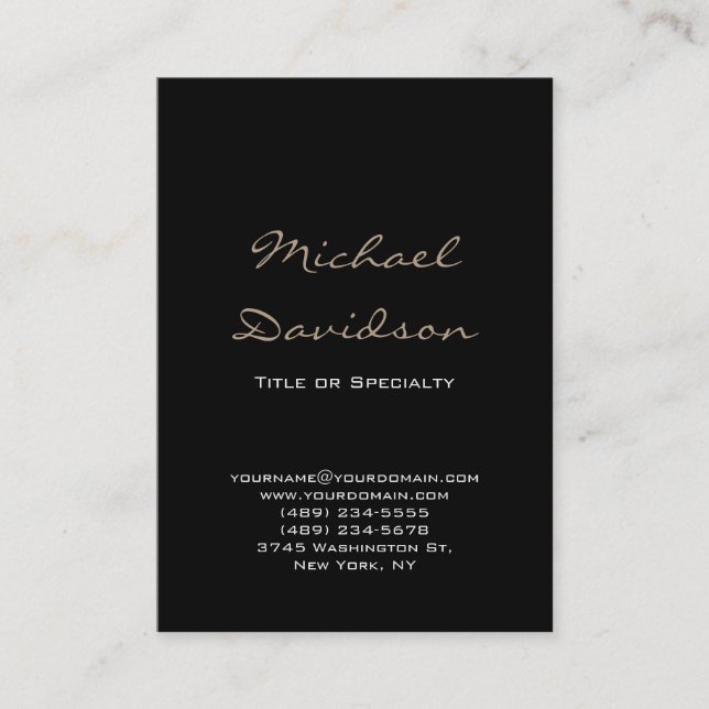 Trendy Black Classical Script Chubby Business Card (Front)