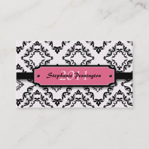 Trendy black damask graduation custom name card business cards