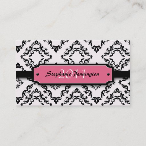 Customizable Trendy black damask graduation custom name card business cards