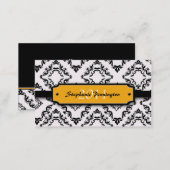 Trendy black damask graduation custom name card (Front/Back)